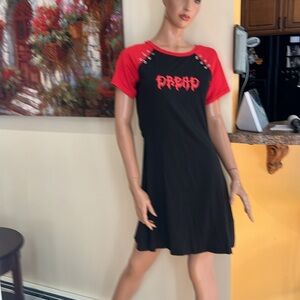 punk grunge goth black & red mini dress s safty pins Dread nwt